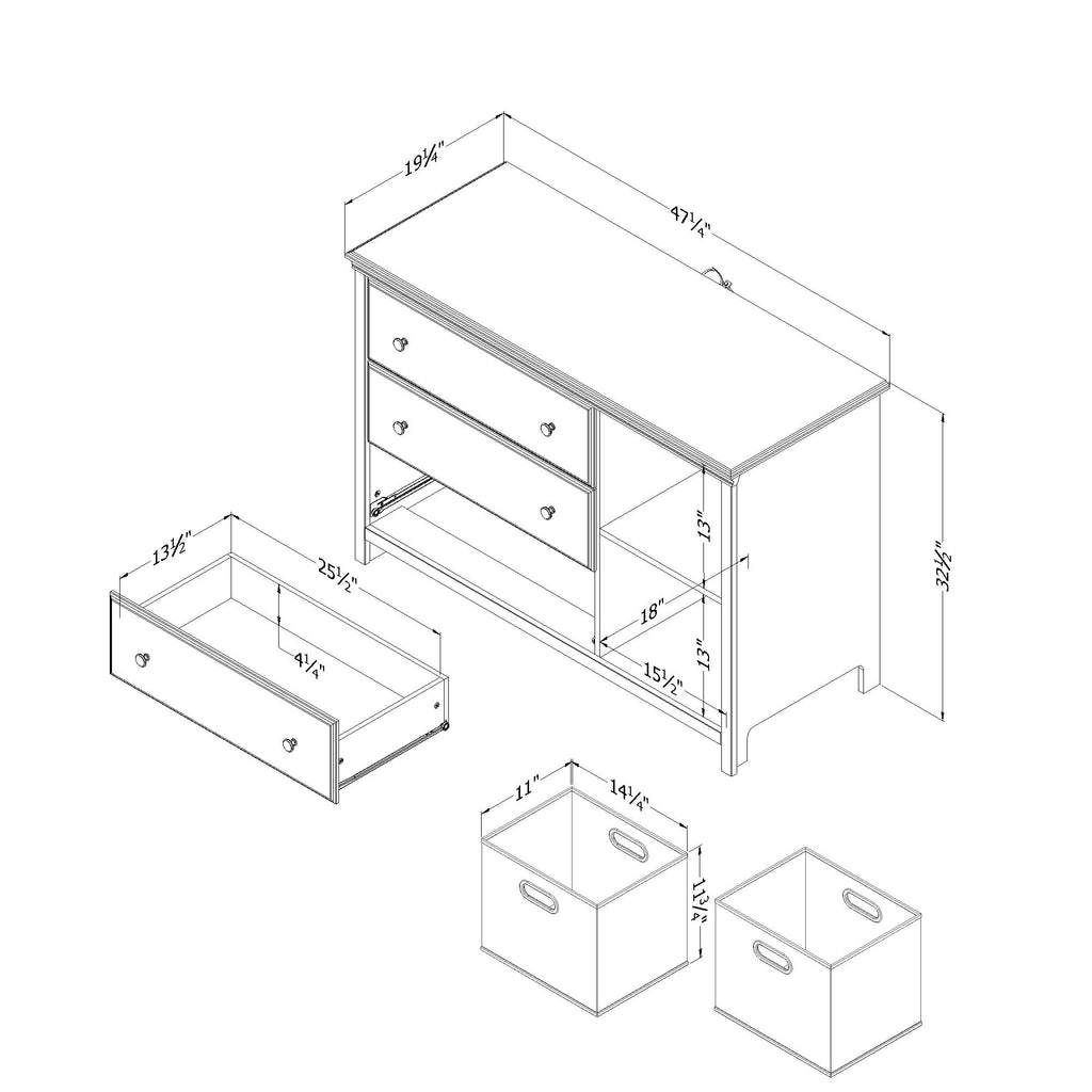 South Shore Cotton Candy 3-Drawer Dresser with Baskets Bleached Oak, Coastal
