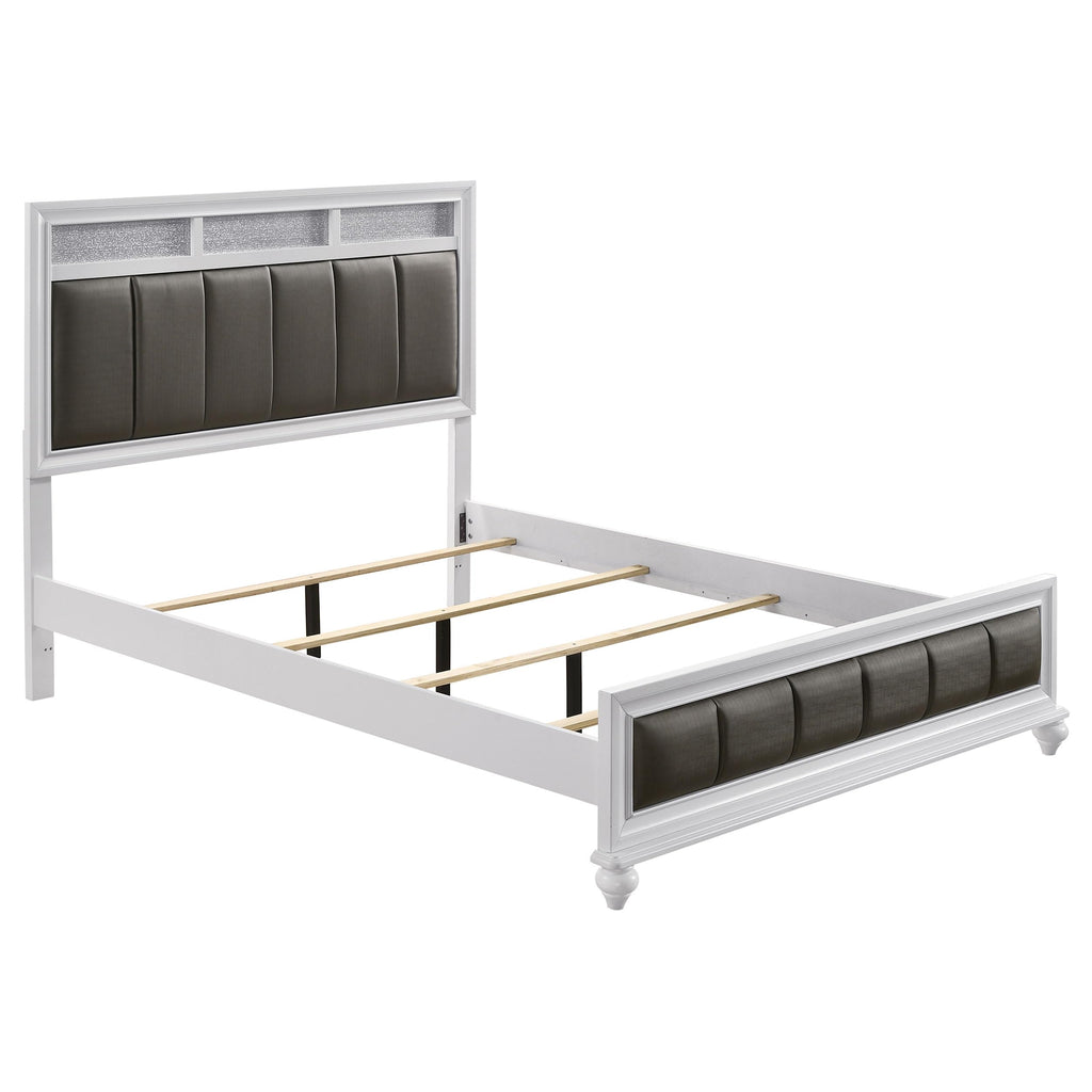 Coaster Home Furnishings Barzini Modern Classic 4-Piece Bedroom Set Leatherette Upholstered Queen Size Panel Bed Frame 56-inch Headboard White 205891Q-S4