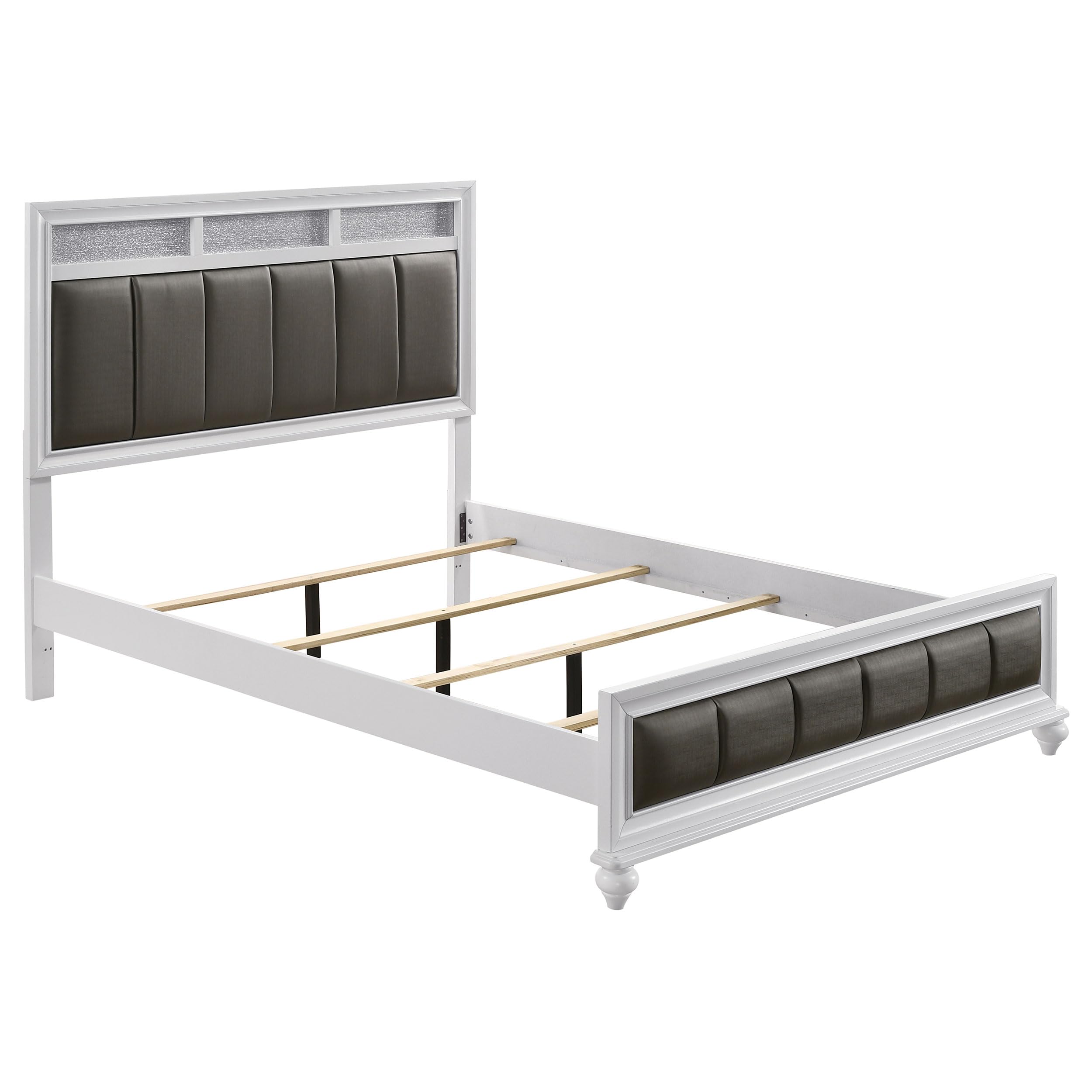 Coaster Home Furnishings Barzini Modern Classic 4-Piece Bedroom Set Leatherette Upholstered Queen Size Panel Bed Frame 56-inch Headboard White 205891Q-S4