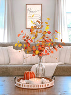 Beferr Fall Eucalyptus Stems Decor - 5Pcs 32'' Tall Faux Eucalyptus Leaves Pumpkins Branches Autumn Thanksgiving Farmhouse Harve