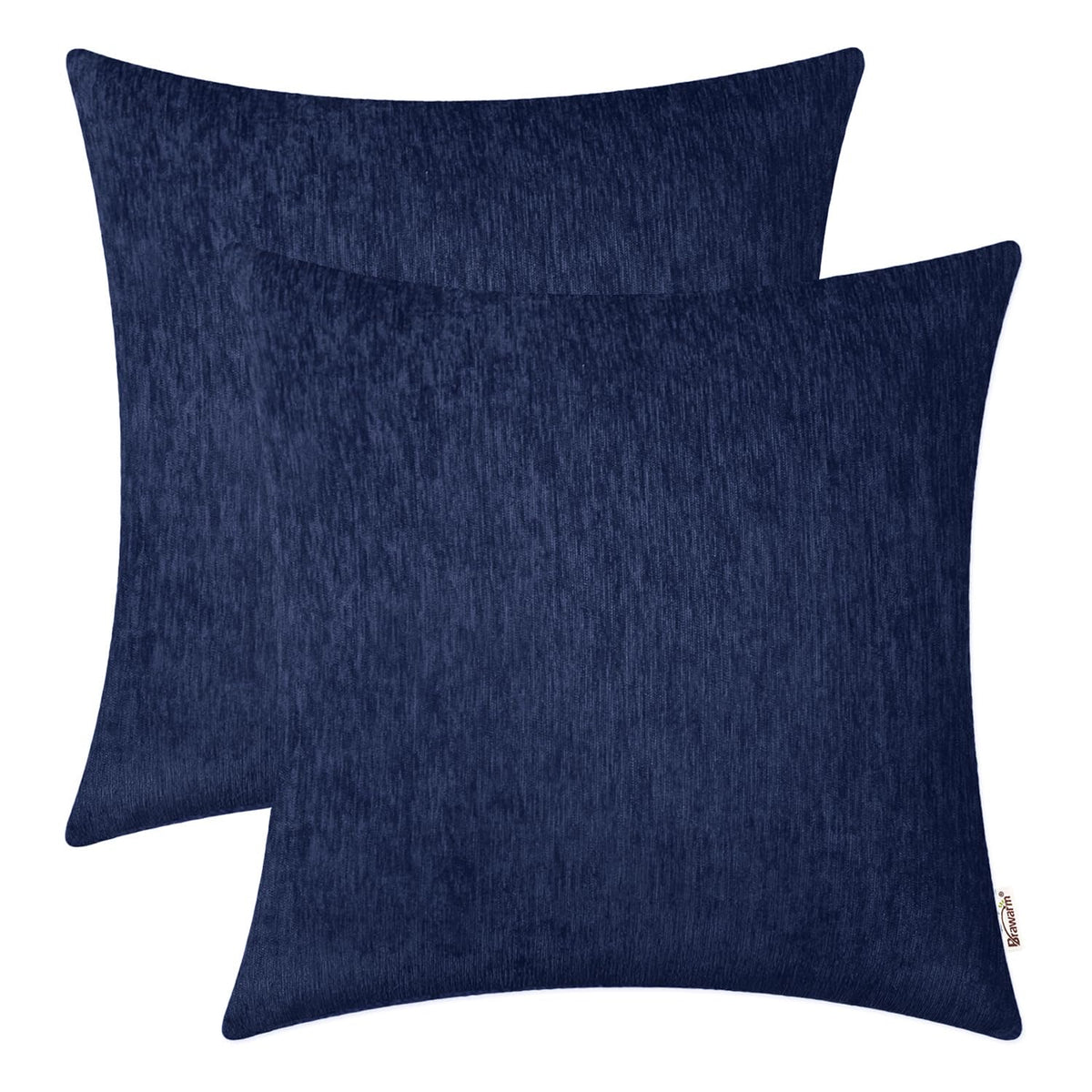Brawarm Chenille Throw Pillow Covers 18X18 Inches - Navy Blue Chenille Pillow Covers Pack Of 2, Solid Dyed Soft Chenille Pillow