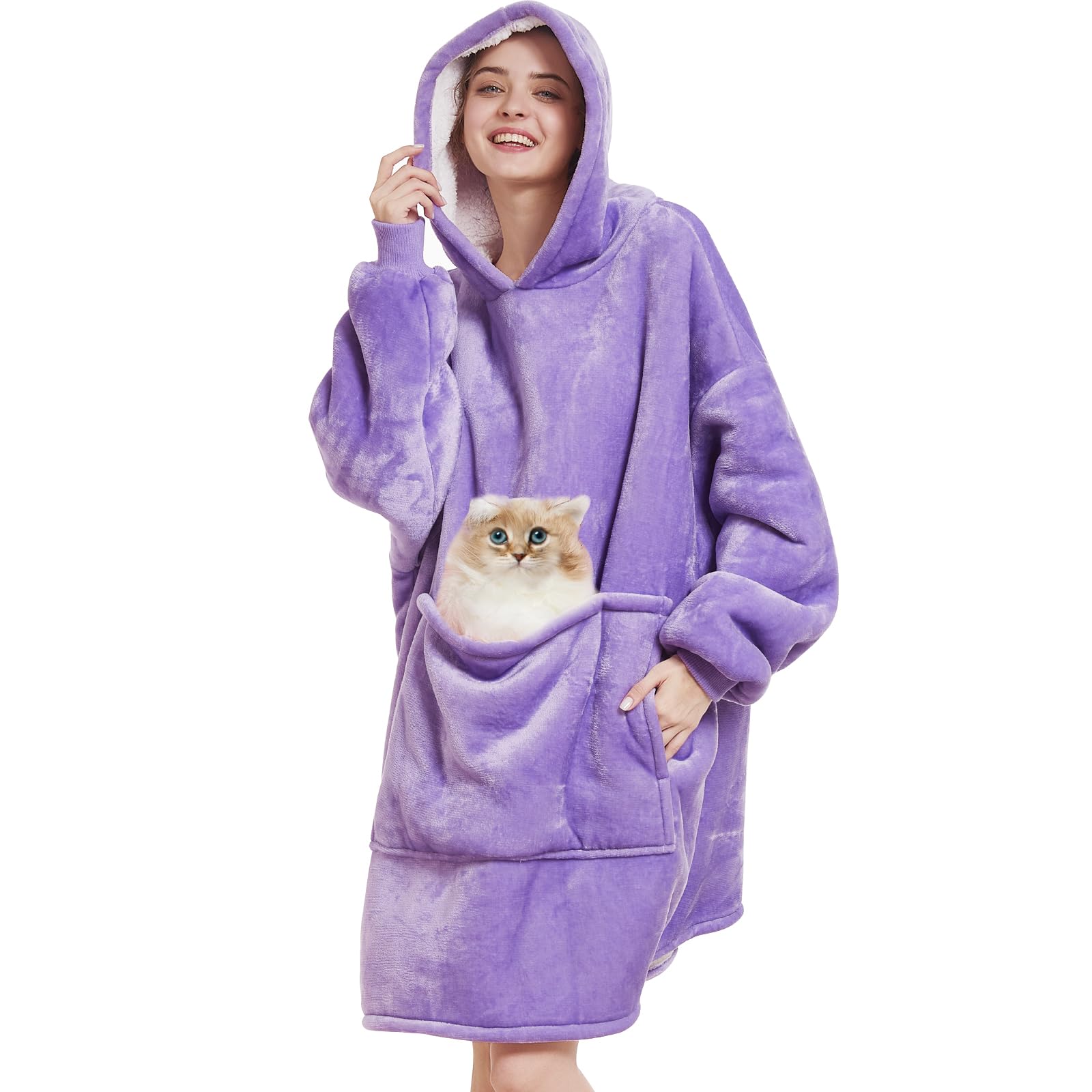 Aemilas Wearable Blanket Hoodie - Sherpa Blanket Sweatshirt As Gifts For Women Mom,Warm Plush Hooded Blanket With Giant Pocket(V