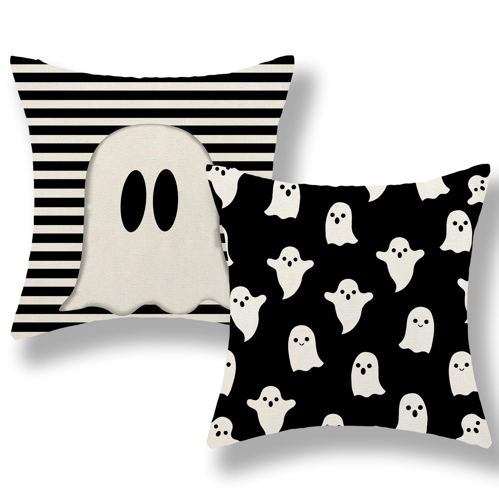 Yxuiyal Halloween Pillow Covers 18X18 Set Of 2 Cute Black Stripes Ghost Decorative Throw Pillow Covers Halloween Pillow Covers F