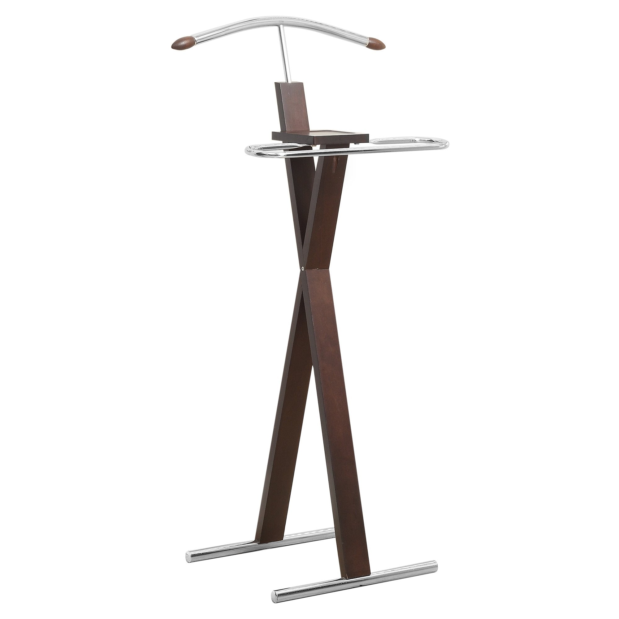 Monarch Specialties 2024 Valet Stand, Organizer, Suit Rack, Bedroom, Wood, Metal, Brown, Chrome, Contemporary, Modern Accent Espresso, 21' L x 14.25' W x 42.5' H, Cappuccino