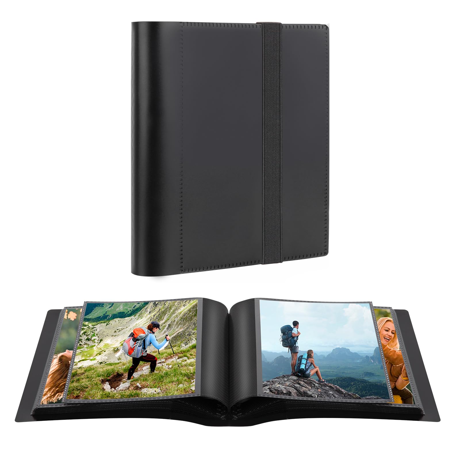 Aevdor Photo Album 5x7 Holds 64 Photos Black Inner Pages with Strong Elastic Band, Small Photo Album 5x7, Mini Picture Book for 