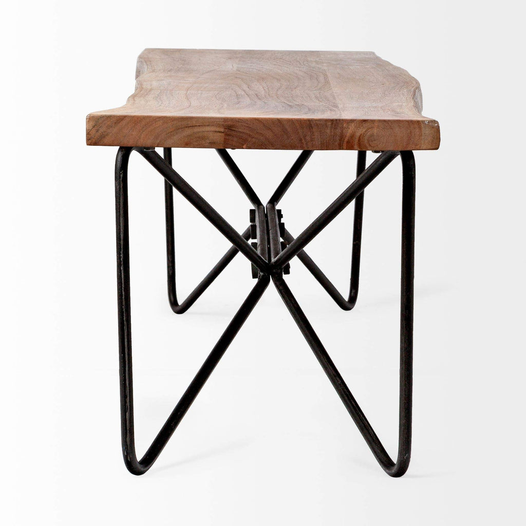 HomeRoots Rectangular Acacia Wood/Brown Finish Iron Base Dining Bench