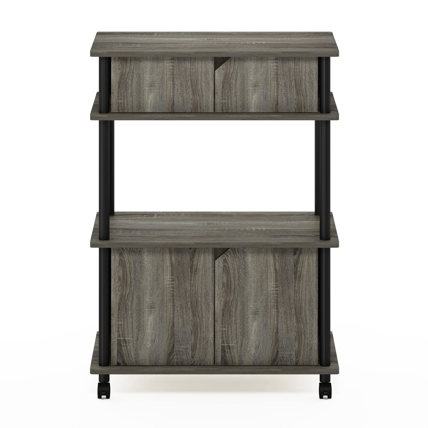 Furinno Turn-N-Tube Kitchen Storage Cart with Cabinet and Lockable Wheels, French Oak Grey/Black