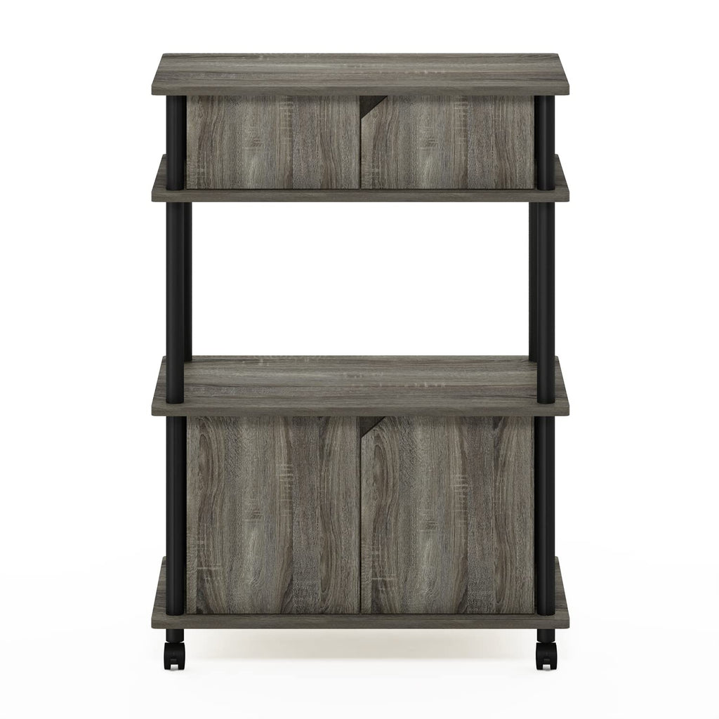 Furinno Turn-N-Tube Kitchen Storage Cart with Cabinet and Lockable Wheels, French Oak Grey/Black