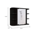 Roma Mirrored Medicine Cabinet with Six External Shelves and Three Interior Shelves, 19" H, Black, Bathroom