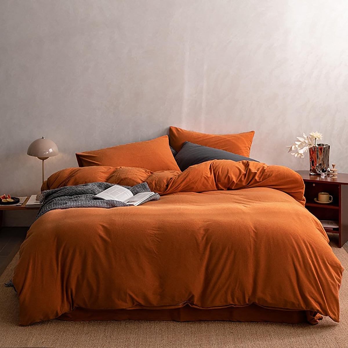 Luxlovery Burnt Orange Fluffy Comforter Set King Rust Caramel Plush Velvet Bedding Comforter Sets Winter Warm Comfy Soft Rust Or