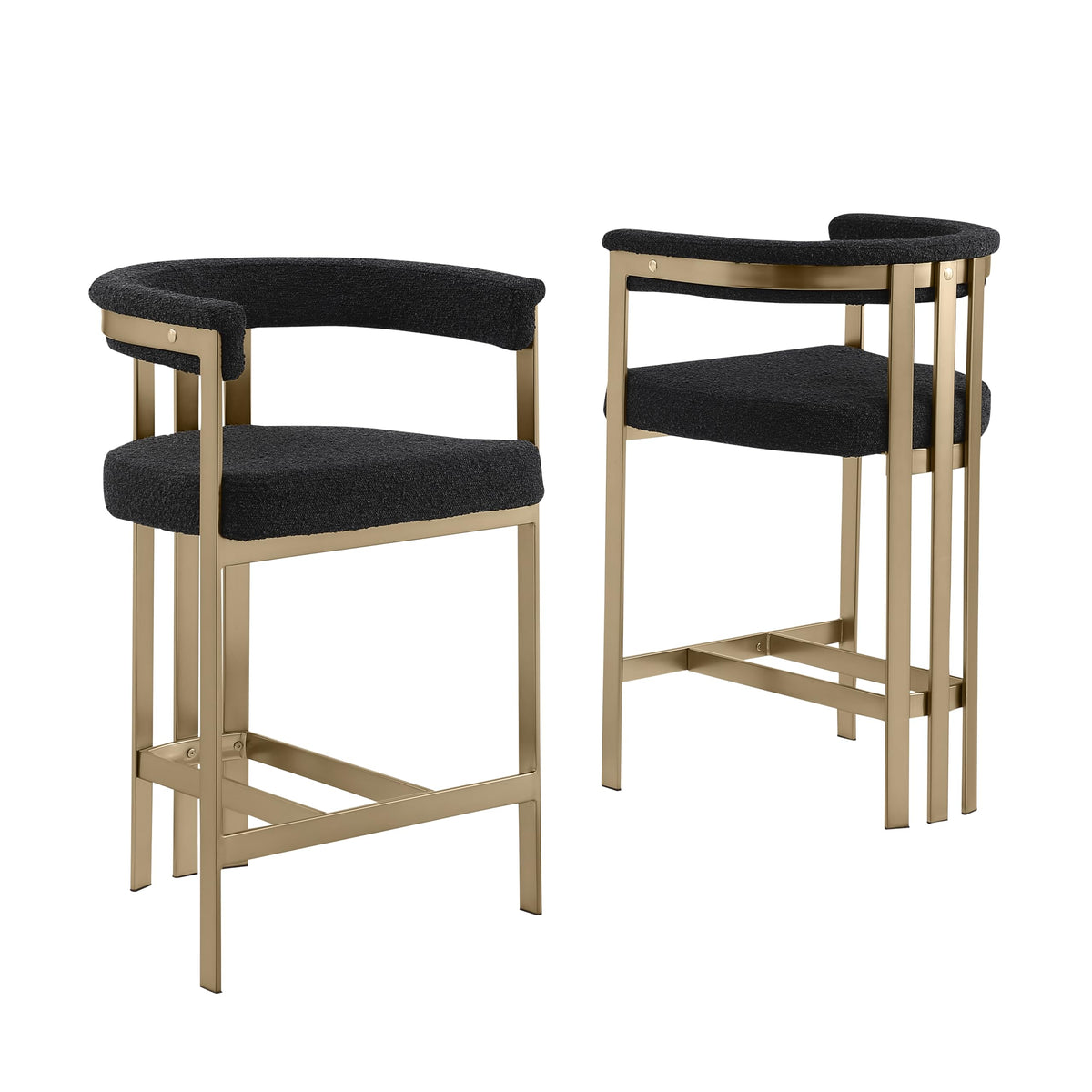 Best Quality Furniture Modern Upholstered Counter Height Stool With Black Boucle Fabric – Matte Brushed Chrome Legs In Gold – Versatile Living Room & Dining Room Seating – Set Of 2