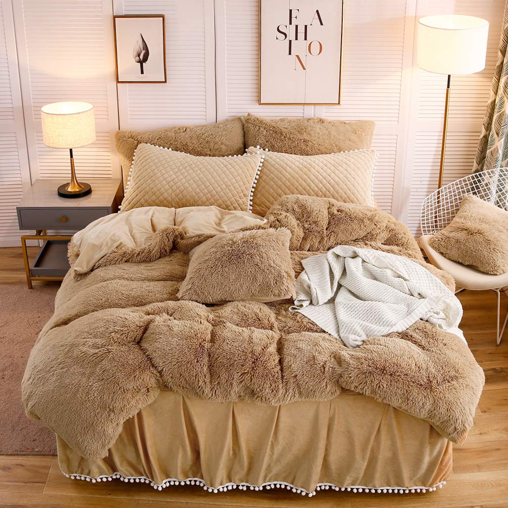 Liferevo Luxury Plush Shaggy Duvet Cover Set, Ultra Soft Fluffy Furry Duvet Cover Set(1 Faux Fur Fuzzy Comforter Cover + 2 Quilt