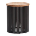 SIMPLIHOME Demy 17.5 inch Wide Metal and Solid Mango Accent Table in Natural/Black, Round Side Table with Mango Wood Top for Liv
