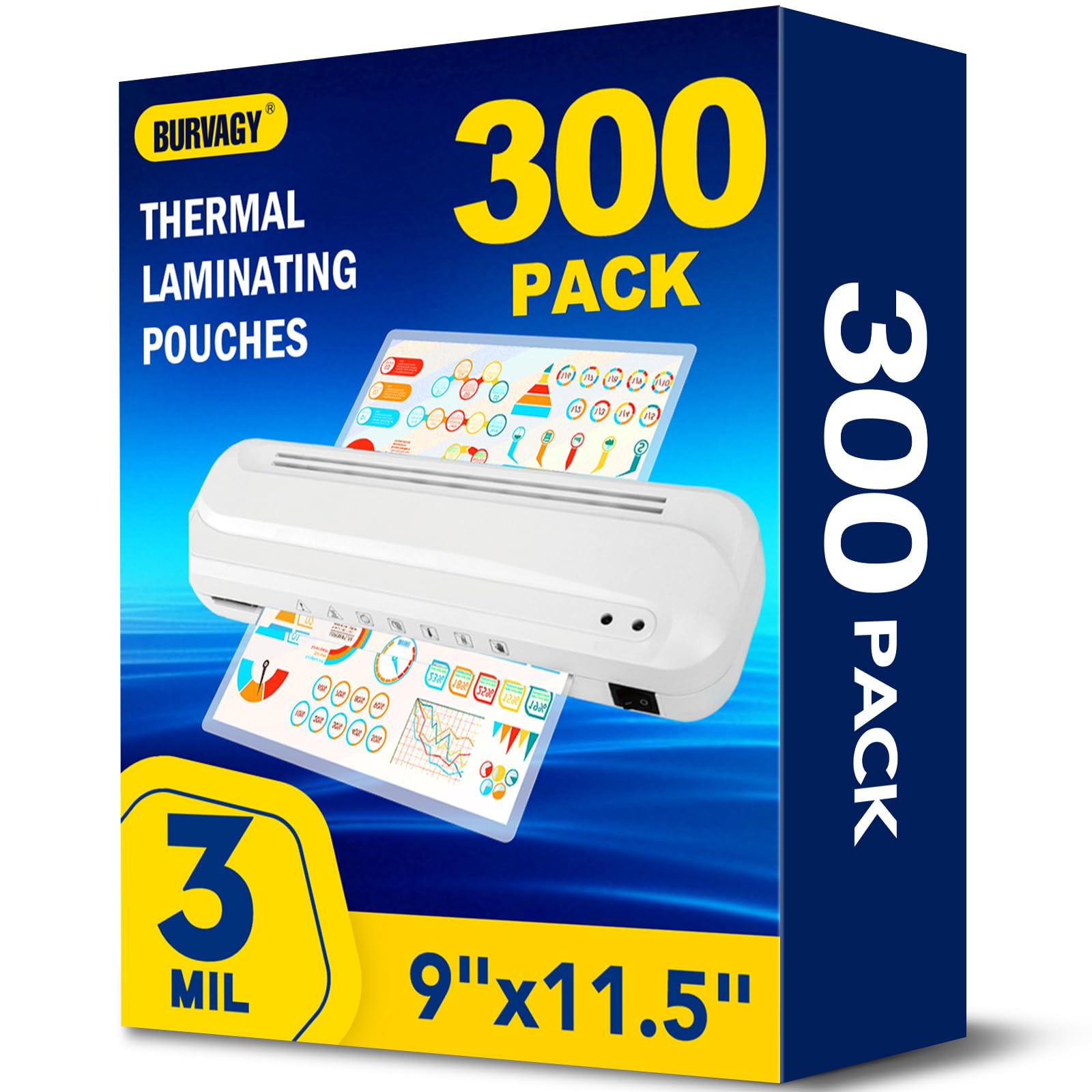 Burvagy 300 Pack Laminating Sheets, 3 Mil, 9 X 11.5 Inches Thermal Laminating Pouches Lamination Sheet Paper For Laminator, Clea