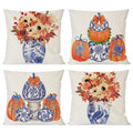 Pandicorn Fall Blue And White Chinoiserie Throw Pillow Covers 20X20 Inch Ginger Jar Blue And Orange Pumpkin Outdoor Grandmillenn