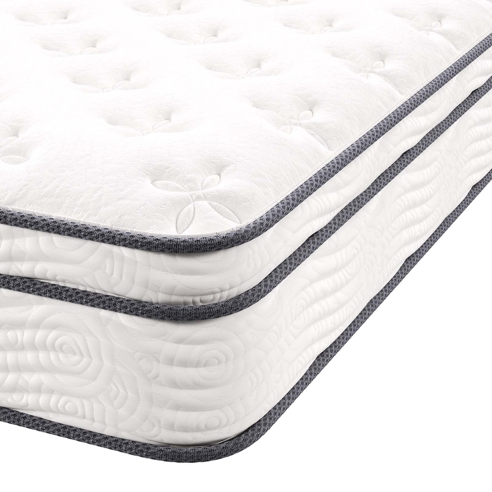 Modway Jenna Innerspring and Foam Mattress-10-Year Warranty, Queen, White