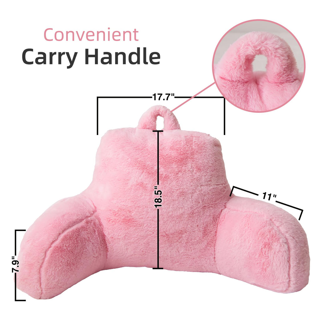 A Nice Night Faux Fur Reading Pillow Bed Wedge Large Adult Backrest With Arms Back Support For Resting In Bed/Couch For Bedrest,