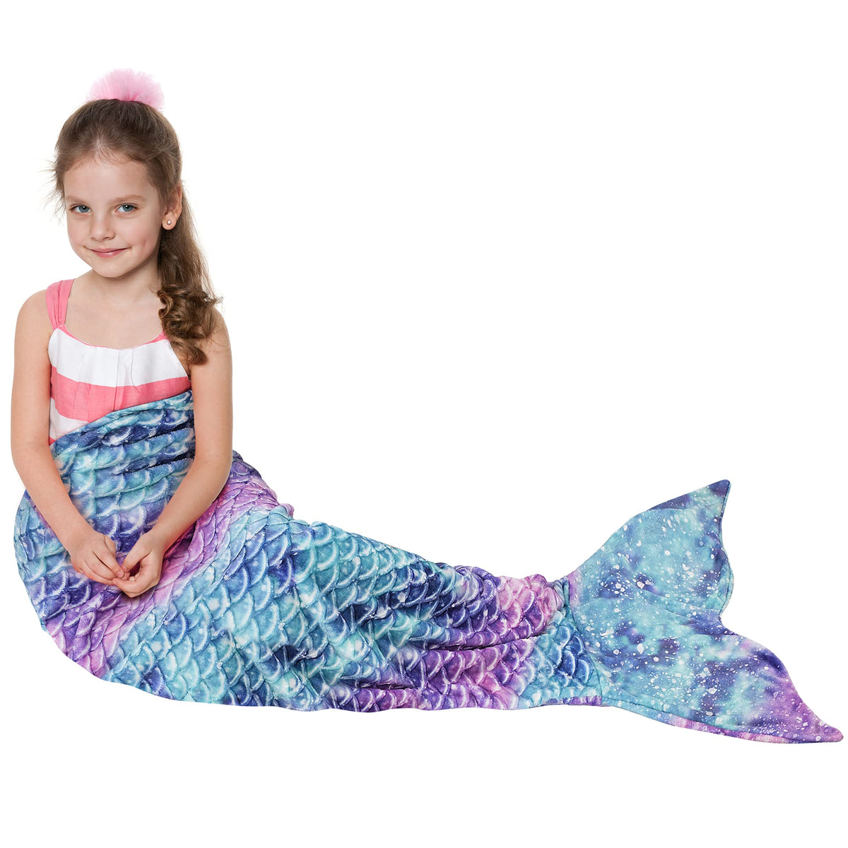 Catalonia Kids Mermaid Tail Blanket, Super Soft Plush Flannel Sleeping Snuggle Blanket For Girls, Galaxy, Fish Scale Pattern, Gi