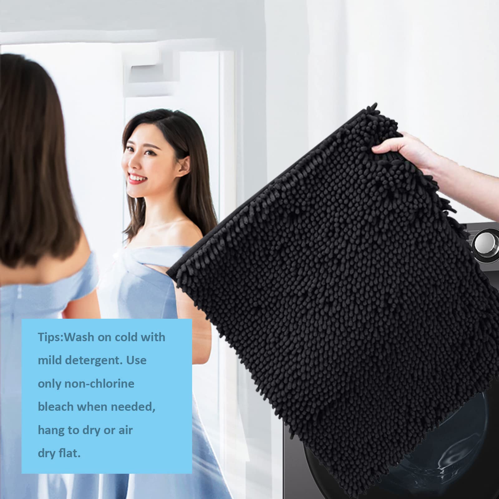 Bathroom Rugs Set 2 Piece Thick Chenille Bath Mats,Soft Quick Dry Bathroom Mats Plush Absorbent Bath Rugs With Non-Slip Pvc Back