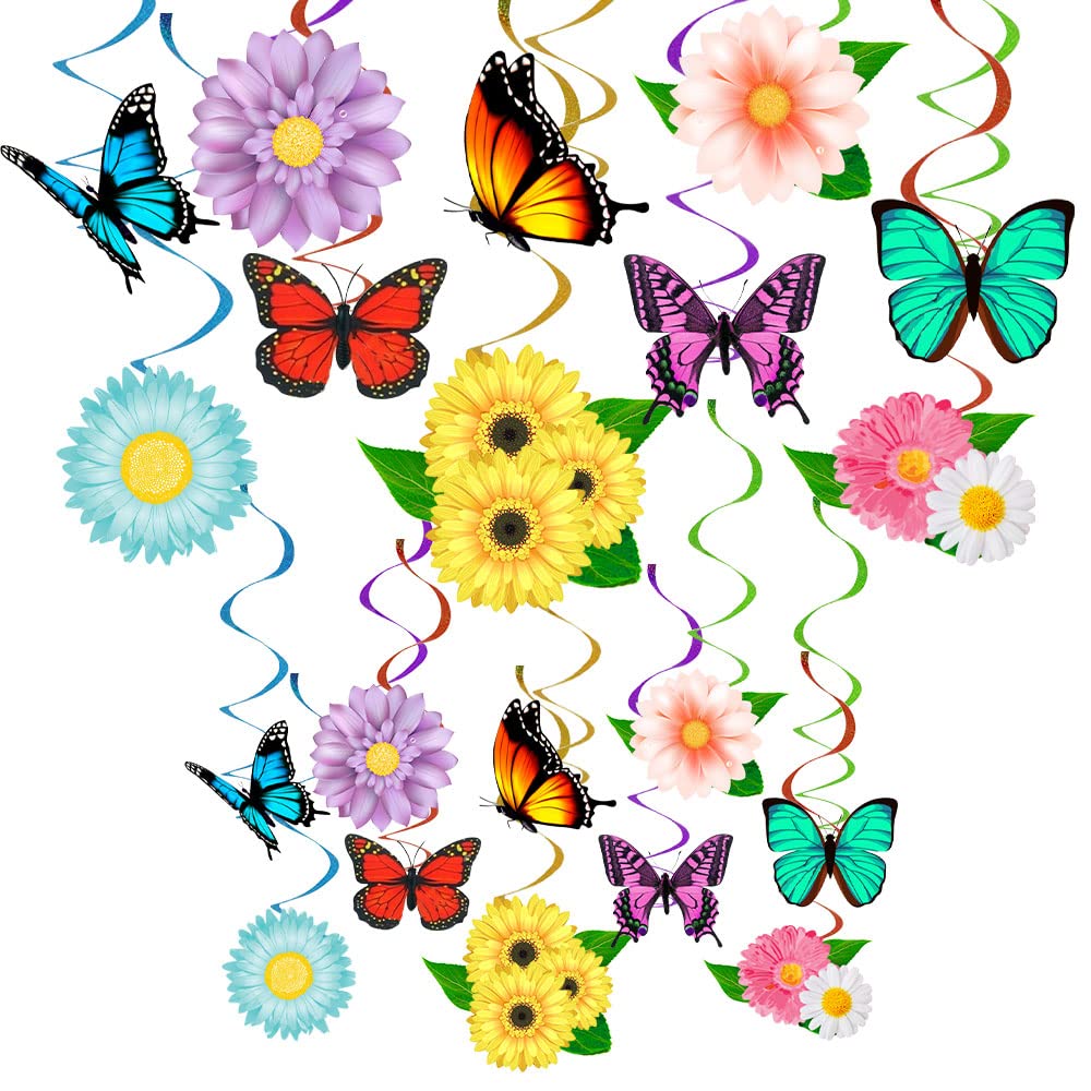 HADDIY Flower Butterfly Birthday Party Decorations,30 Set Spring Summer Hanging Swirl Ceiling Decor for Classroom Office Garden