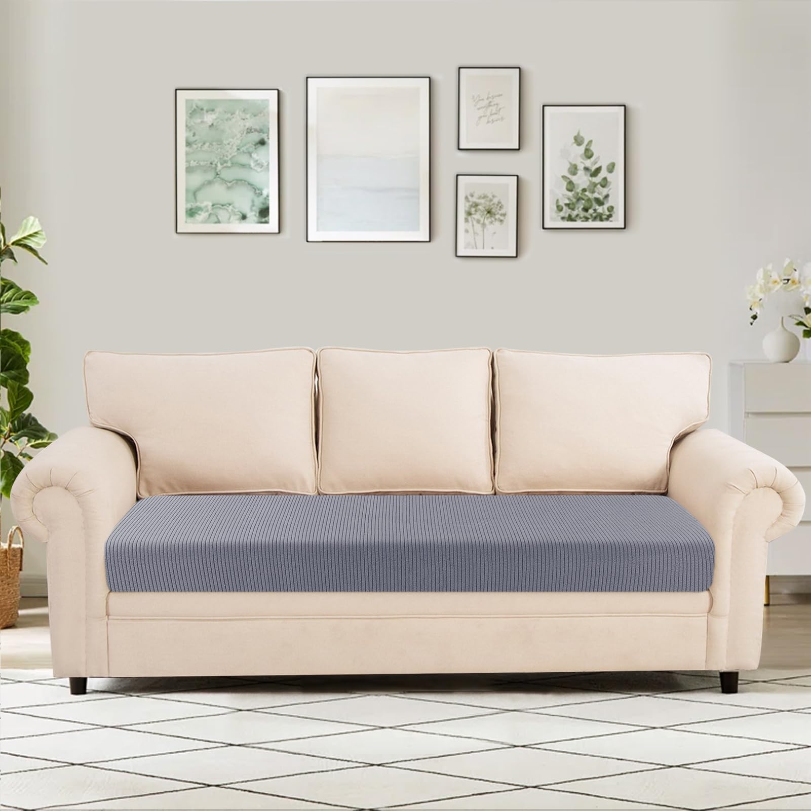 Searchi Stretch Jacquard Sofa Couch Cushion Covers Replacement Cushion Slipcovers Stretch Sofa Seat Cover Furniture Protector Sofa Slipcover Soft With Elastic Bottom(Large, Grey)