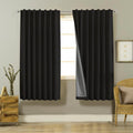 Joydeco Linen Black Curtains 72 inches Long 100% Blackout Drapes 72 inch Length 2 Panels Set for Bedroom Living Room Blackout Da