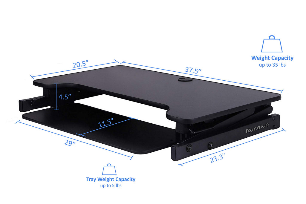 Rocelco 40" Large Height Adjustable Standing Desk Converter with Dual Monitor Mount BUNDLE - Quick Sit Stand Up Computer Workstation Riser - Retractable Keyboard Tray - Black (R DADRB-40-DM2)