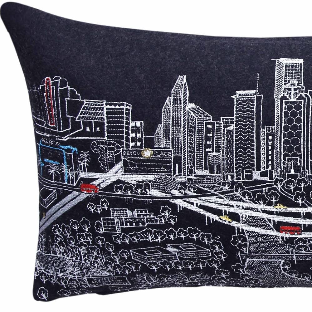 HomeRoots Grey 35' Black Houston Nighttime Skyline Lumbar Decorative Pillow