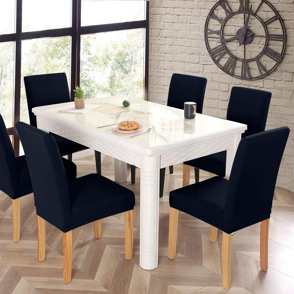 Jqinhome 6 Pcs Dining Chair Slipcover,High Stretch Removable Washable Chair Seat Protector Cover For Home Party Hotel Wedding Ceremony (Navy Blue)