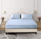 SiinvdaBZX 3-Piece Set Satin King Fitted Sheet & 2 Pillowcase, Baby Blue Silky Soft Fitted Bottom Sheet, Wrinkle Free, Fade Resi