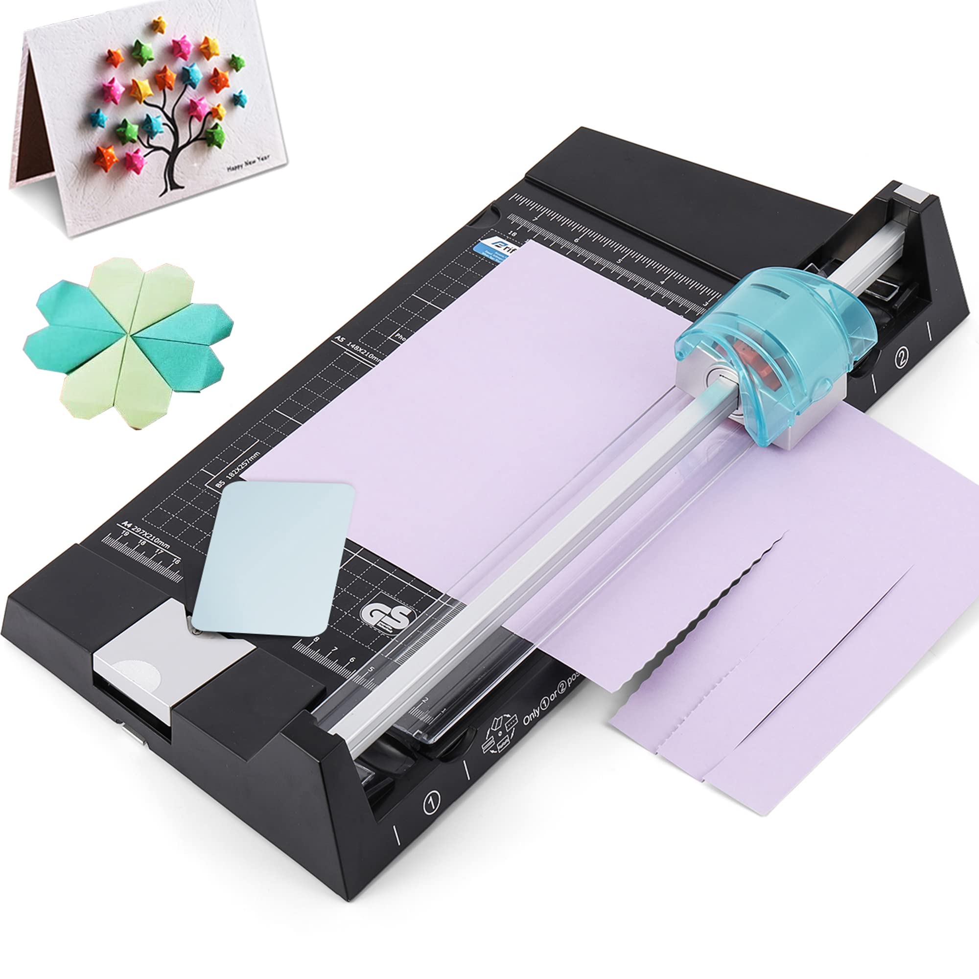 Frifreego 12 Inch Rotary Paper Cutter Heavy Duty, Paper Trimmer With 4 Different Blades For Straight/Wave/Dotted/Creasing Line,