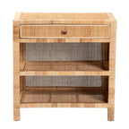 Baxton Studio Bella Modern Bohemian Natural Brown Mahogany Wood and Natural Rattan 1-Drawer Console Table Natural Brown/Mahogany Wood