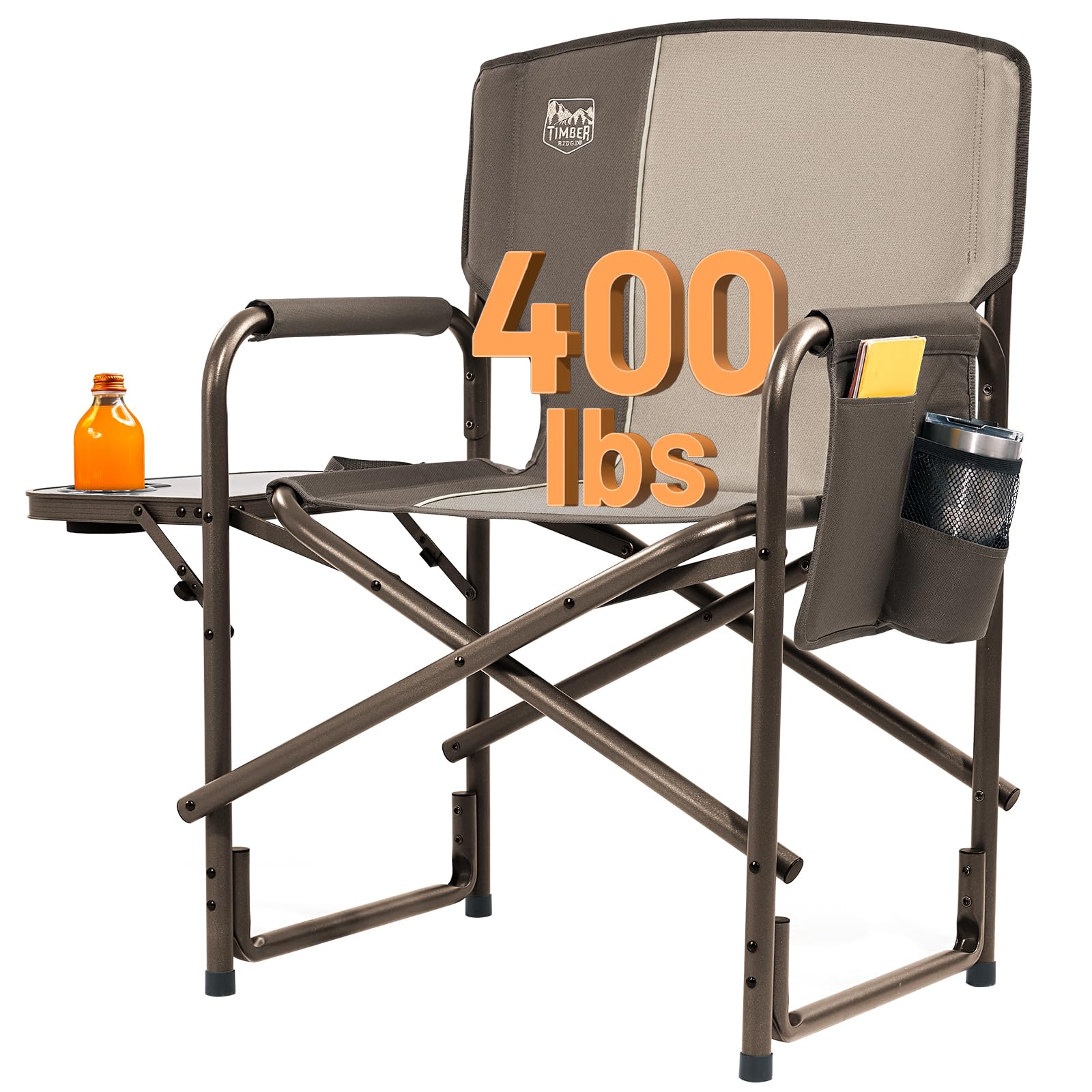 Timber Ridge Lightweight Oversized Camping Chair, Portable Aluminum Directors Chair with Side Table Detachable Side Pocket for C