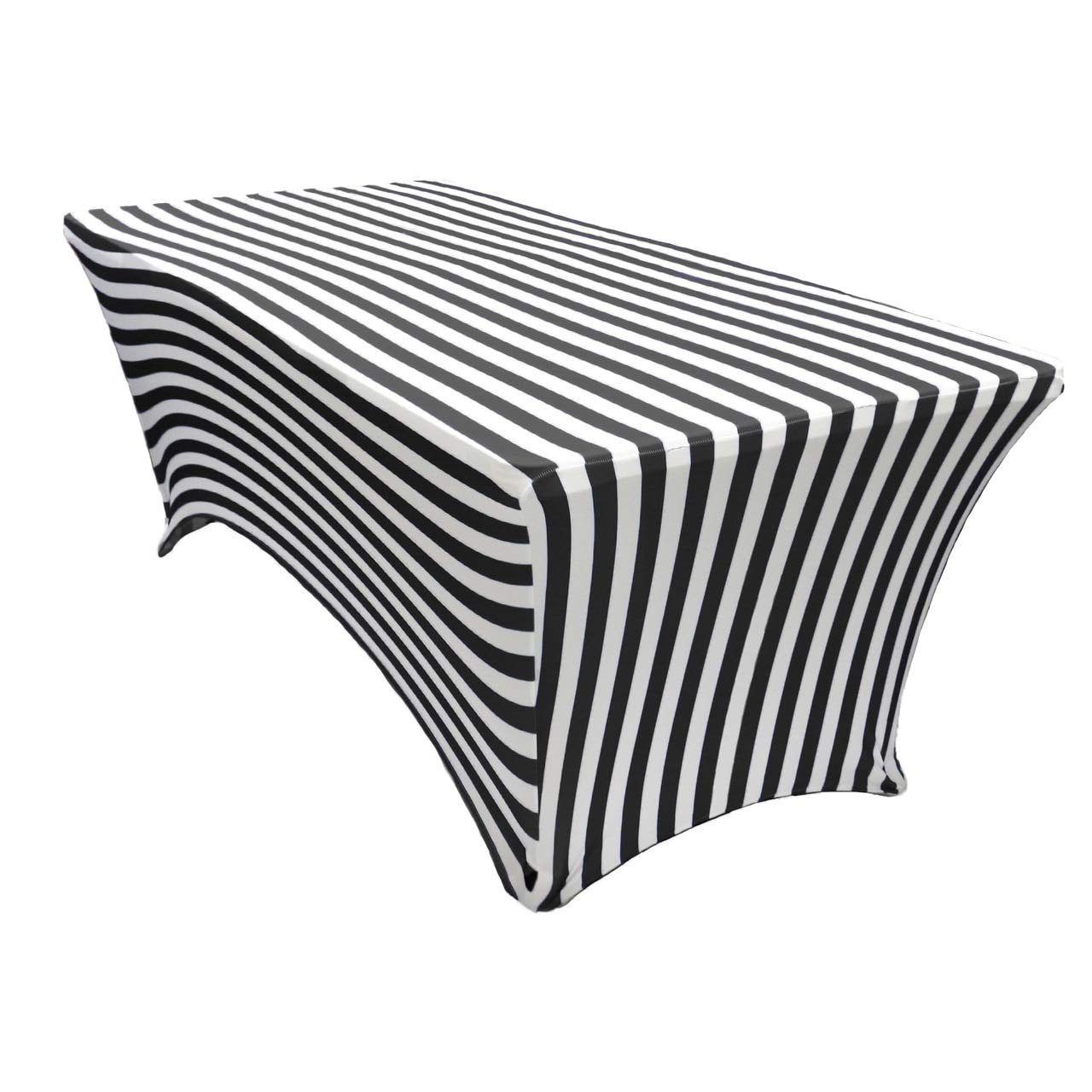 Your Chair Covers - 8 Ft Rectangular Fitted Spandex Tablecloths, Stretch Elastic Table Cover For Long Patio, Party, Birthday, Vendor Table - Black/White Striped