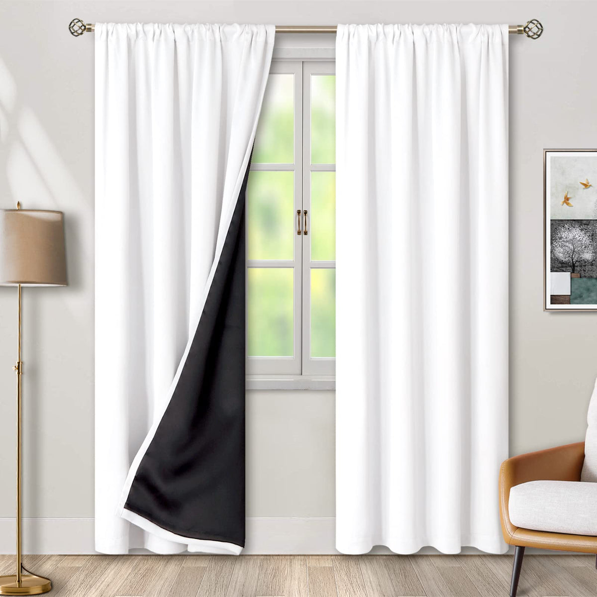 Bgment White 100% Blackout Curtains For Bedroom 95 Inch Length, Full Room Darkening Thermal Insulated And Noise Reducing Rod Poc