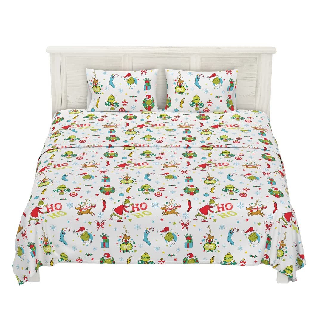 Franco Grinch By Dr. Seuss Holiday & Christmas Bedding Super Soft 100% Cotton Flannel Sheet Set, King Size, (Officially Licensed