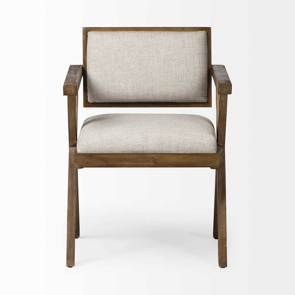 HomeRoots Cream Fabric Wrap with Medium Brown Wooden Frame Dining Chair