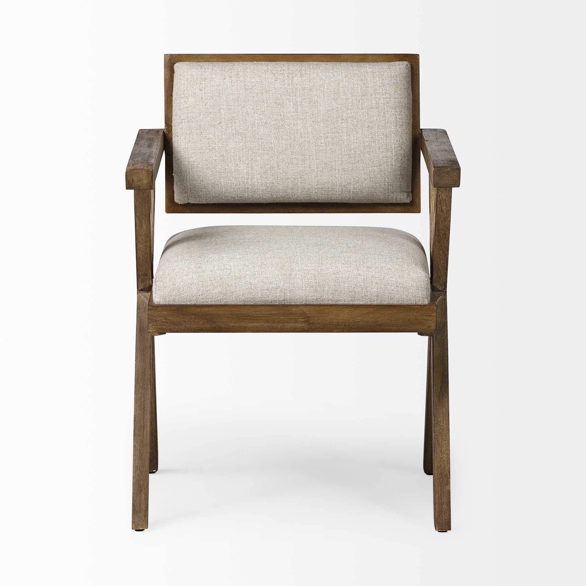 HomeRoots Cream Fabric Wrap with Medium Brown Wooden Frame Dining Chair