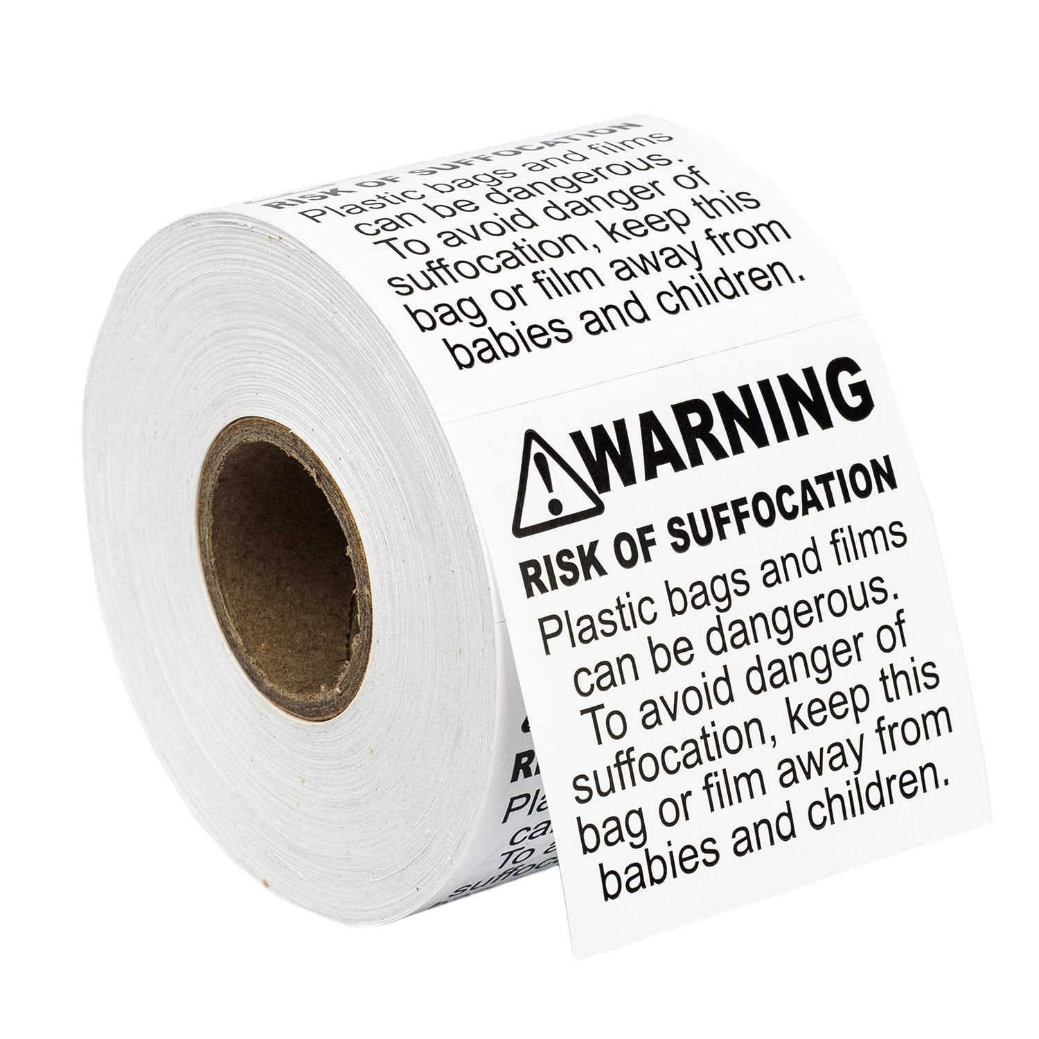 Warning - Risk Of Suffocation (Fba-Approved) Pre-Printed Labels/Stickers (2' X 2') 1 Roll / 500 Labels Per Roll