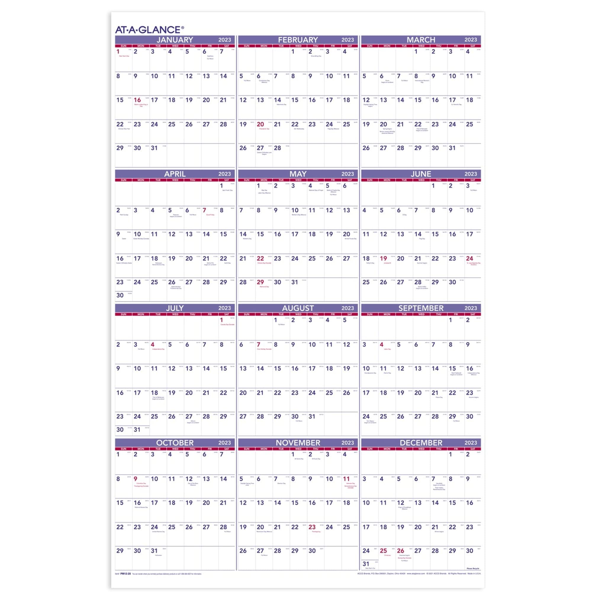 At-A-Glance 2023 Wall Calendar, 24' X 36', Extra Large, Monthly, Paper, Reversible, Vertical/Horizontal (Pm21228)