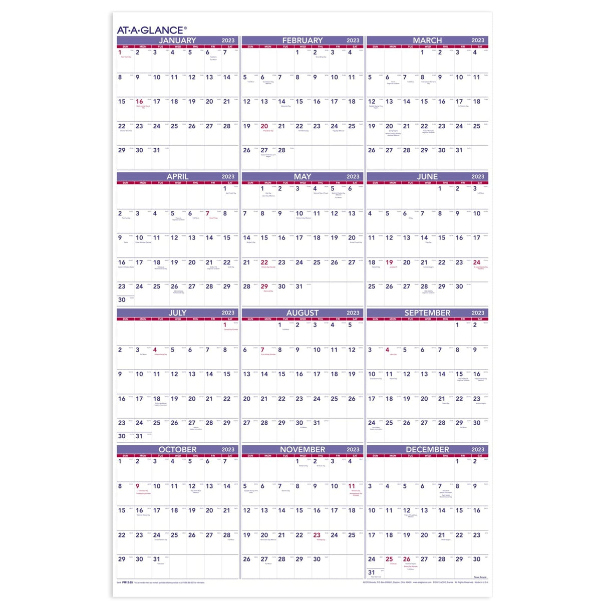 At-A-Glance 2023 Wall Calendar, 24' X 36', Extra Large, Monthly, Paper, Reversible, Vertical/Horizontal (Pm21228)