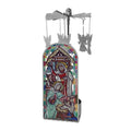 Nativity Rotating Candle Holder with Silver Spinning Angels - Holy Family Christmas Candle Spinner - Tea Light Candle Included -