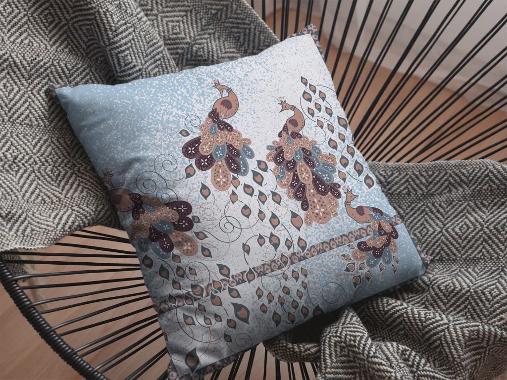 HomeRoots Brown On Blue 18â€ Blue Brown Boho Bird Suede Throw Pillow