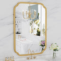 Ferytange Gold Bathroom Mirror for Wall 20 x 30 Modern Rounded Corner Rectangle Mirror with Non-Rusting Iron Metal Framed Bathro