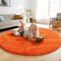 Orange Fluffy Round Rug,Soft Area Rugs for Girls Room,Shaggy Rugs 6'X6' for Living Room,Non Slip Circle Rug for Kids Bedroom,Sha