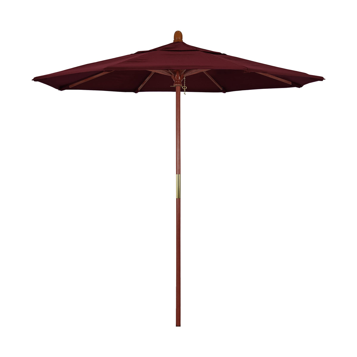California Umbrella 7.5' Round Hardwood Frame Market Umbrella, Stainless Steel Hardware, Push Open, Pacifica Burgundy