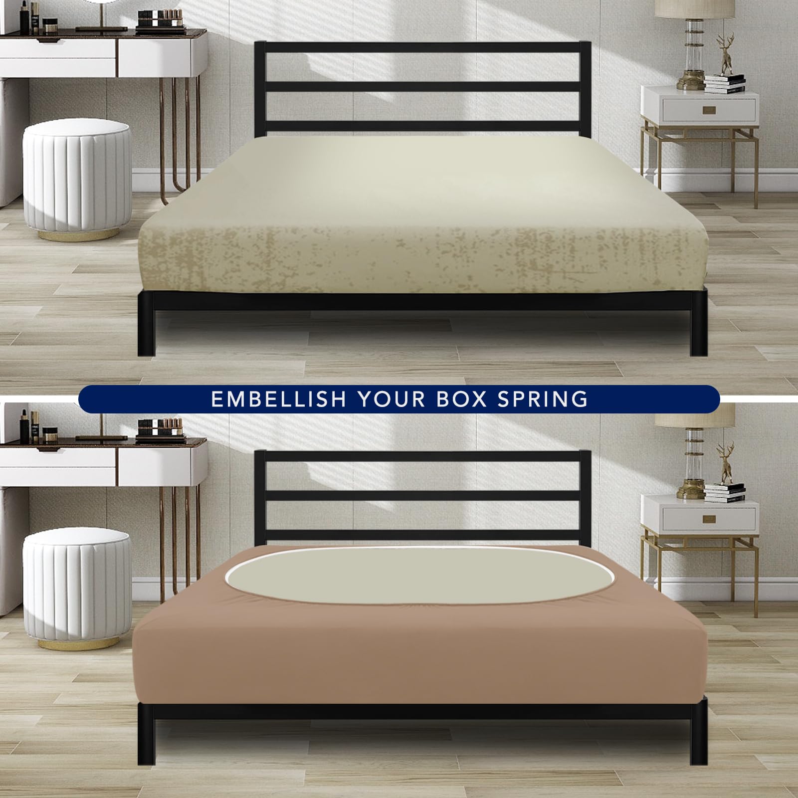 Purefit Stretchy Box Spring Cover Twin - Elastic Fitted Box Spring Wrap Around 4 Sides, Wrinkle & Fading Resistant Fits Twin Size Beds, Camel