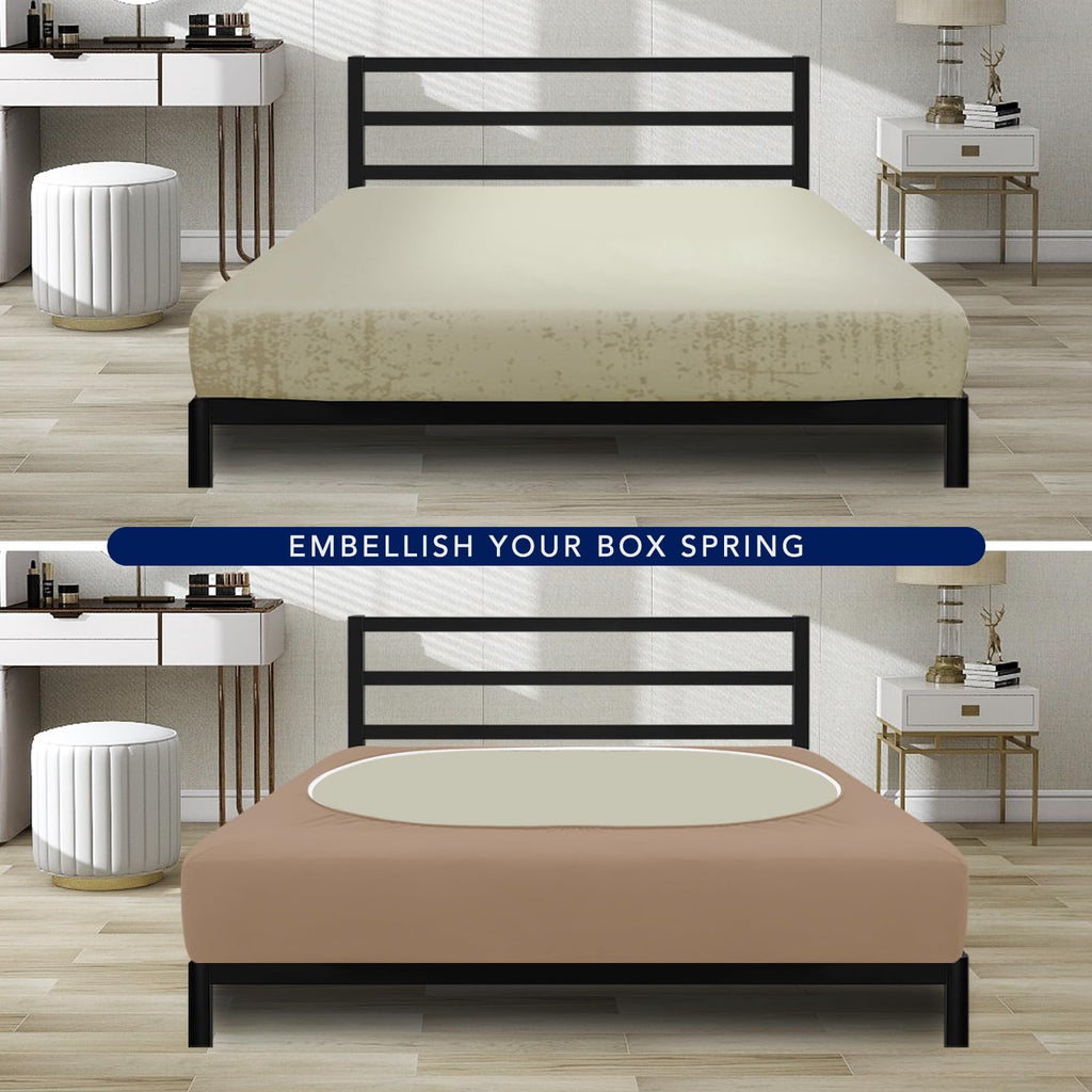 Purefit Stretchy Box Spring Cover Queen - Elastic Fitted Box Spring Wrap Around 4 Sides, Wrinkle & Fading Resistant Fits Queen Size Beds, Camel