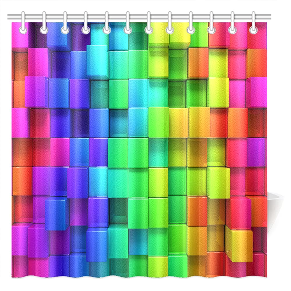 Funny Kids' Home Colorful Lattices Shower Curtain Beautiful Colorful Square Arts Custom Bathroom Curtains Waterproof Polyester F