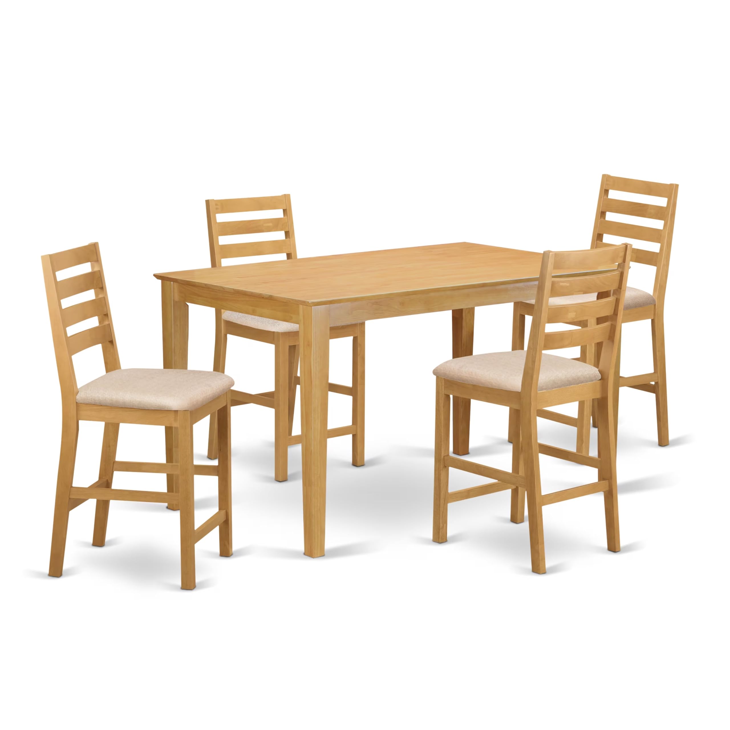 East West Furniture CACF5H-OAK-C 5 Piece Counter Height Dining Set Includes a Rectangle Kitchen Table and 4 Linen Fabric Upholstered Dining Chairs, 36x60 Inch, Oak